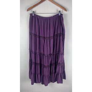 Purple Boho Long Skirt Tiered Ruffled Sz L Prairie Cottage Whimsigoth Western